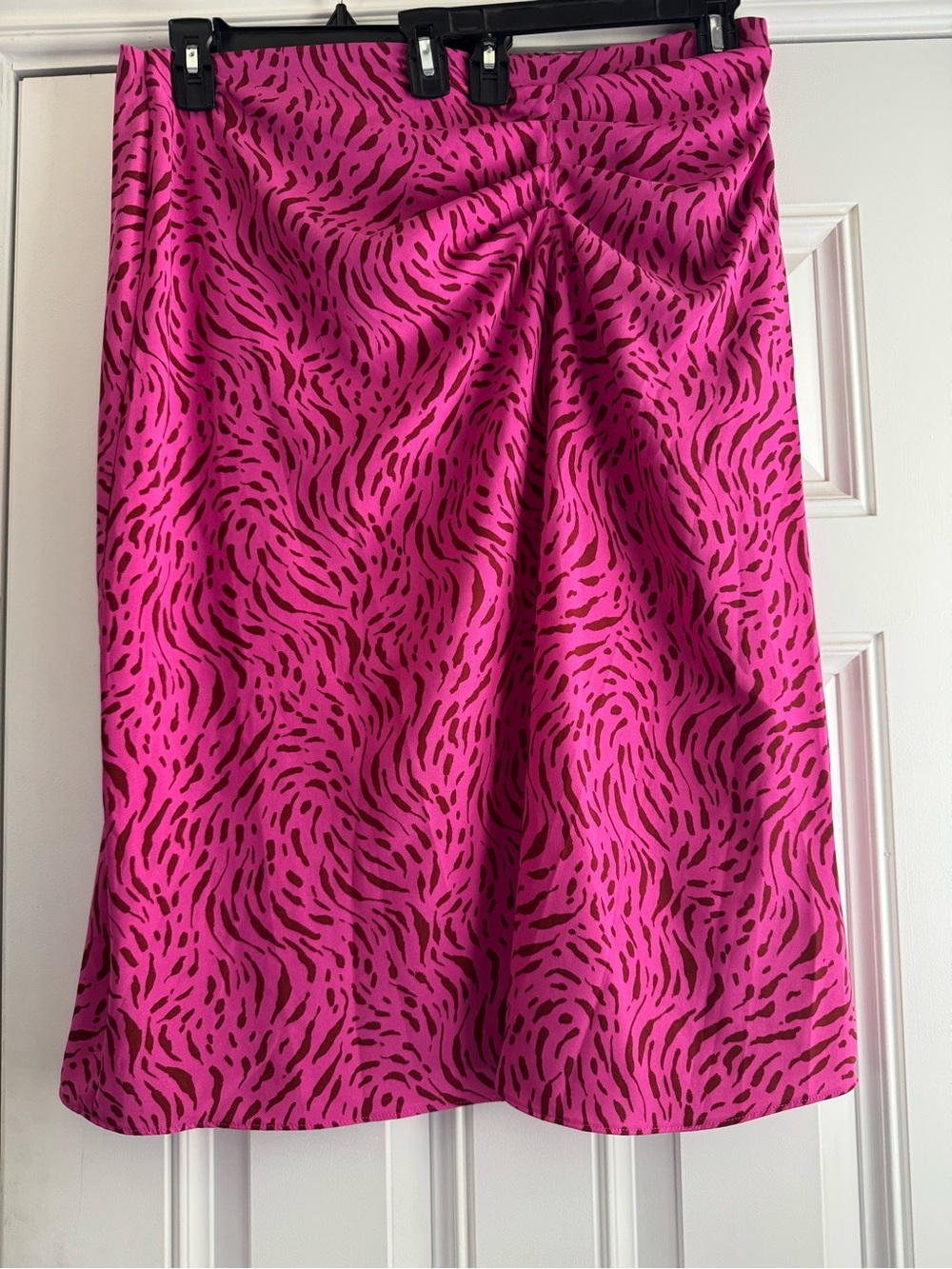 Nine West Fuchsia and Brown Animal-Print Midi Skirt